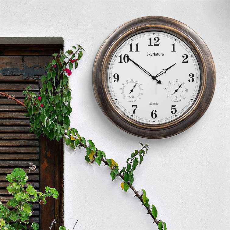 BEW Large Outdoor Clocks With Thermometer And Hygrometer 18 Inch Silent Battery Operated Metal